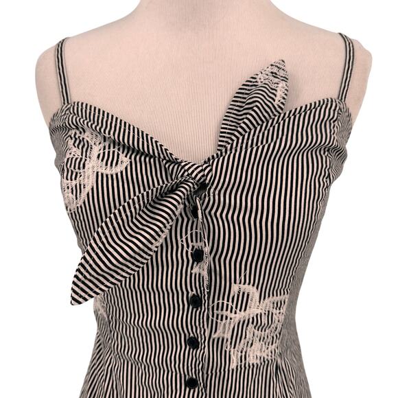 Ali & Jay Women's Striped Button Button Front Bow Tie Aline Dress Size Small - Picture 3 of 10